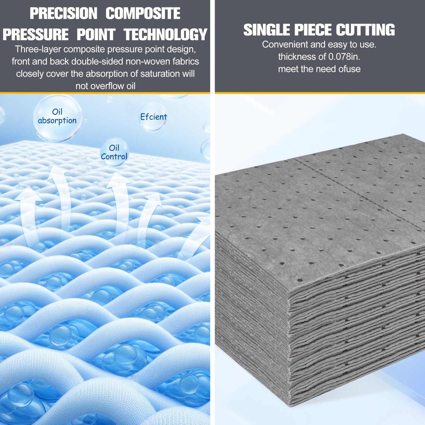 Tottist 100PC Oil Absorbent Pads | 13"x10" Meltblown Polypropylene Mats, Hand-Tear Lines for Automotive & Workshop | Vacuum Eco-Packaging, Reusable Spill Control