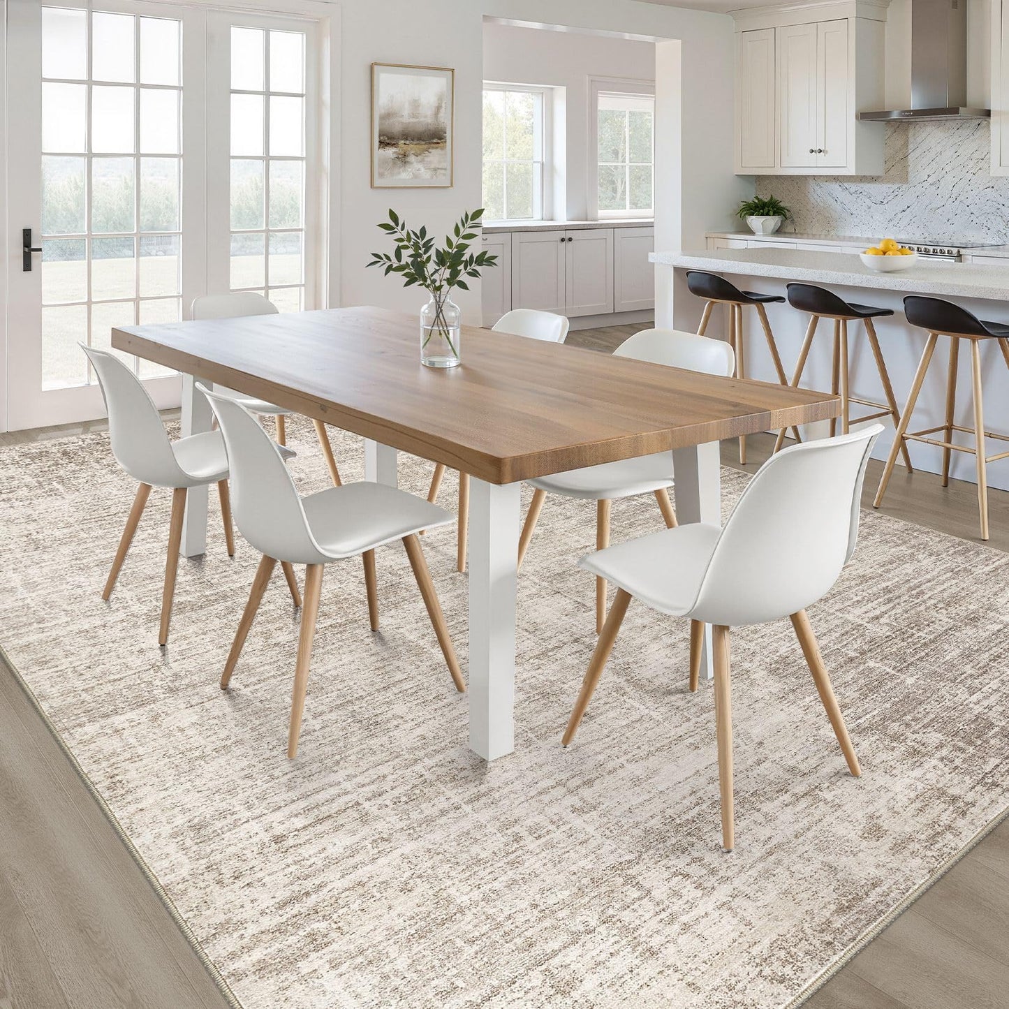 8x10 Area Rugs Living Room: Washable Large Neutral Brown Rug Abstract Soft Modern Stain Resistant Indoor Floor Non-Slip Carpet for Bedroom Nursery Kids Office Playroom Dining Room Under Table Home