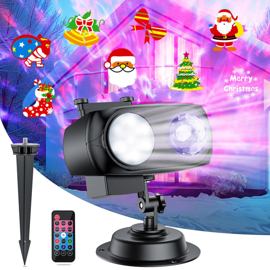 Halloween Christmas Projector，Outdoor Light with Snowflake Xmas Theme Party Yard Garden Decorations with 14 Slides 10 Colors 8 Picture Holiday Projector Lights with Remote Control Waterproof Indoor