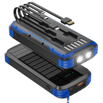 Solar Charger Power Bank, 40000mAh Portable Charger PD 20W Fast Charging Solar Power Bank Built in 4 Cables and USB-C in/Output, Camping Essentials External Battery Pack with Flashlights