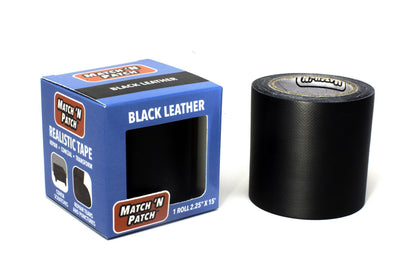 MATCH 'N PATCH Leather Repair Tape - Realistic Printed Leather Pattern for Vinyl, & Synthetic Repairs, Conceal Rips, Scratches, and Tears, for Furniture Fix, Crafts, & DIY - 15 ft x 2.25" Roll, Black