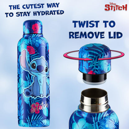 Disney Stitch Insulated Water Bottle - 515ml Stainless Steel Metal Drinks Bottle Teenagers Hot or Cold - School Sports Travel - Stitch Gifts