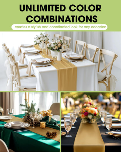 Pureegg Gold Plastic Table Runners - 10 Pack, 14'' x 108'', Water Resistant & Disposable Centerpiece Decorations for Table Cloth, Wedding, Birthday, Holiday, Baby Shower, Party, Home Decor