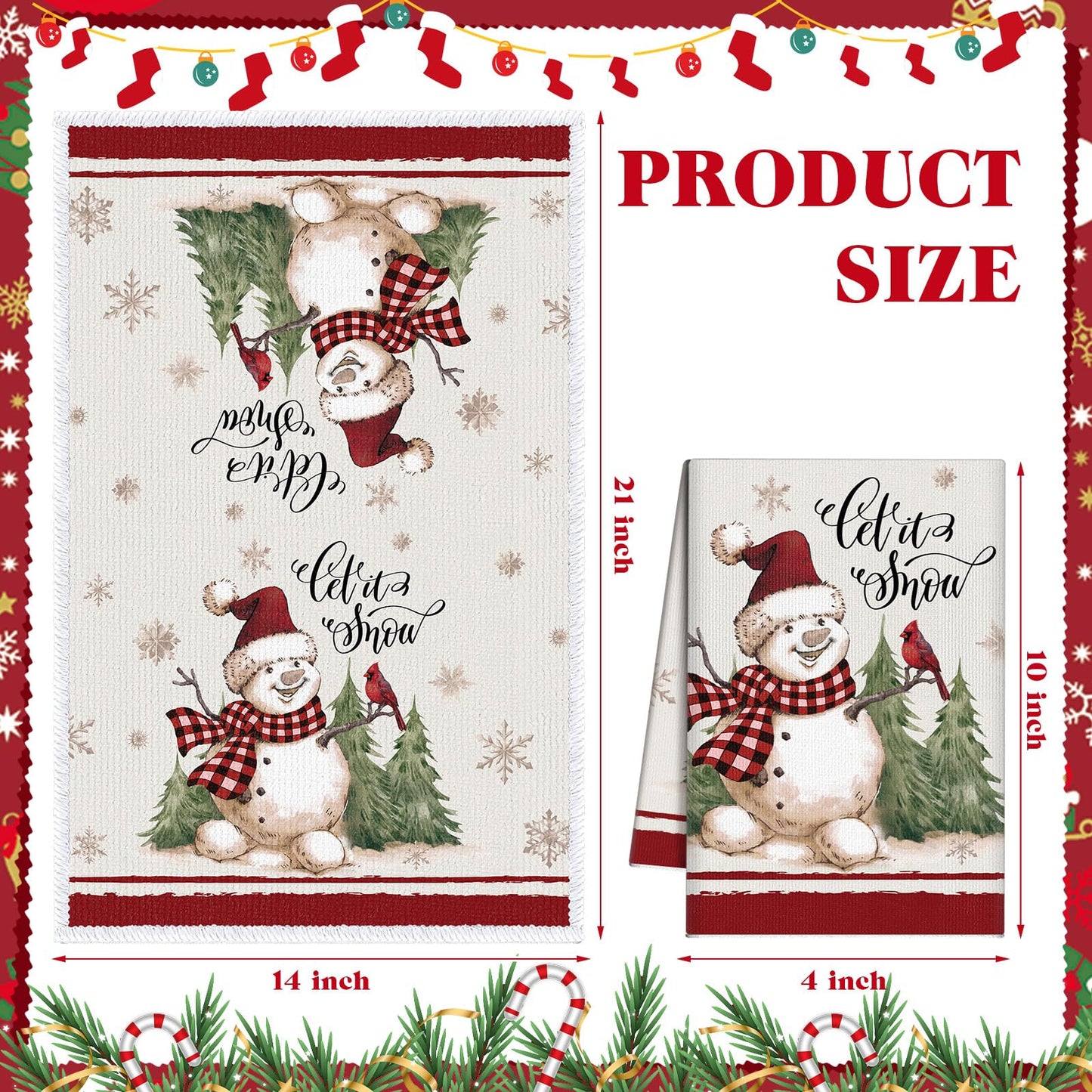 FuWeave 6 Pcs Christmas Kitchen Towels Red White Snowman Winter Dish Towel 21 x 14 Inch Decorative Bathroom Hand Towel Absorbent Holiday Tea Towel Christmas Decor for Kitchen Farmhouse Gift