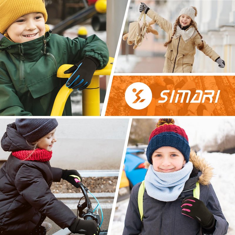 SIMARI Kids Winter Gloves with Touchscreen, Water-Resistant, Warm Thermal, Windproof for Boys Girls Toddler, Gloves for Cold Weather Cycling Running Snow Ski Football Soccer Hiking Camping (Blue S)
