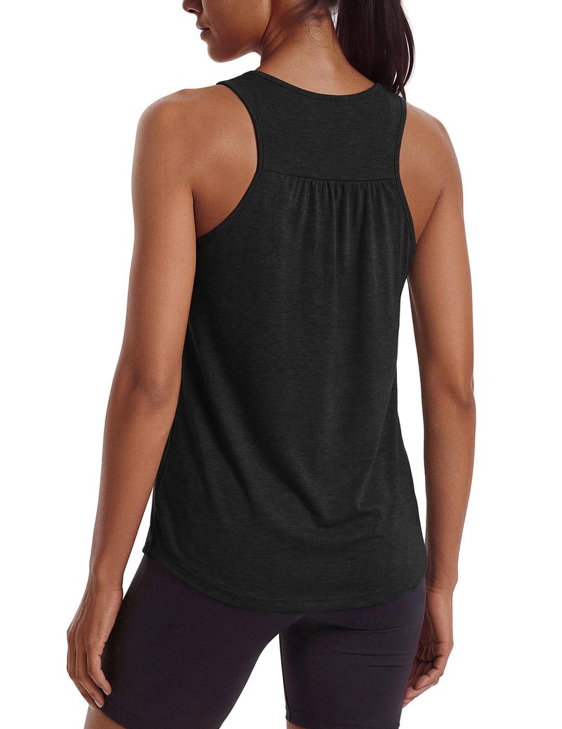 PINSPARK Women's Sleeveless Workout Tops Lightweight Active Yoga Muscle Shirts Racerback Athletic Running Tank Tops,Black L