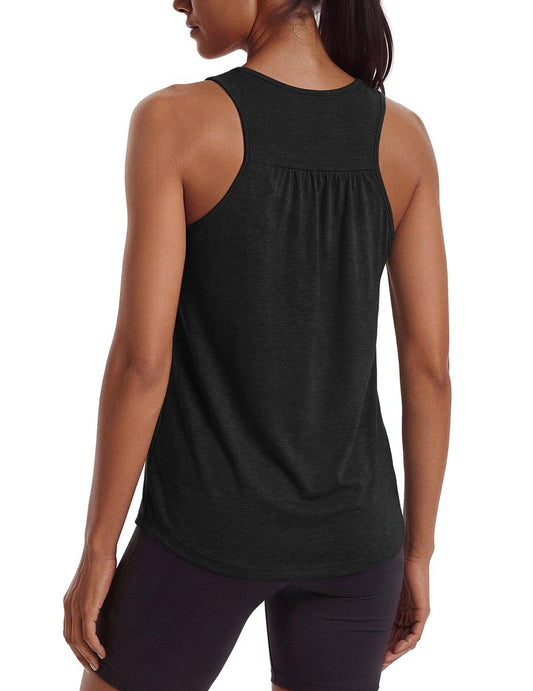 PINSPARK Women's Sleeveless Workout Tops Lightweight Active Yoga Muscle Shirts Racerback Athletic Running Tank Tops,Black L