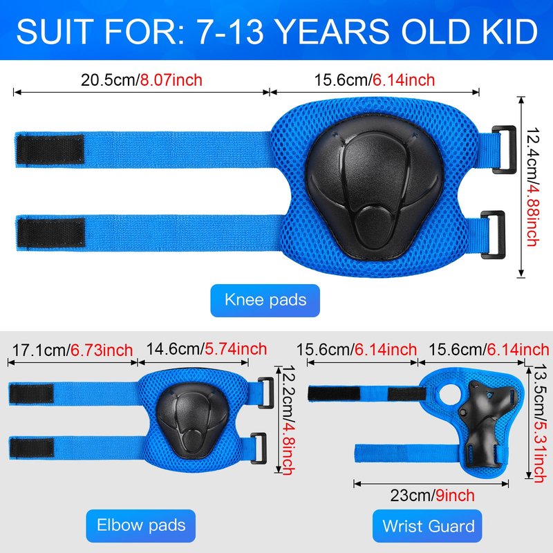 Kids Protective Gear Set Wemfg Knee Pads for Kids 7-13 Years Toddler Knee and Elbow Pads with Wrist Guards 3 in 1 for Skating Cycling Bike Rollerblading Scooter(Blue)