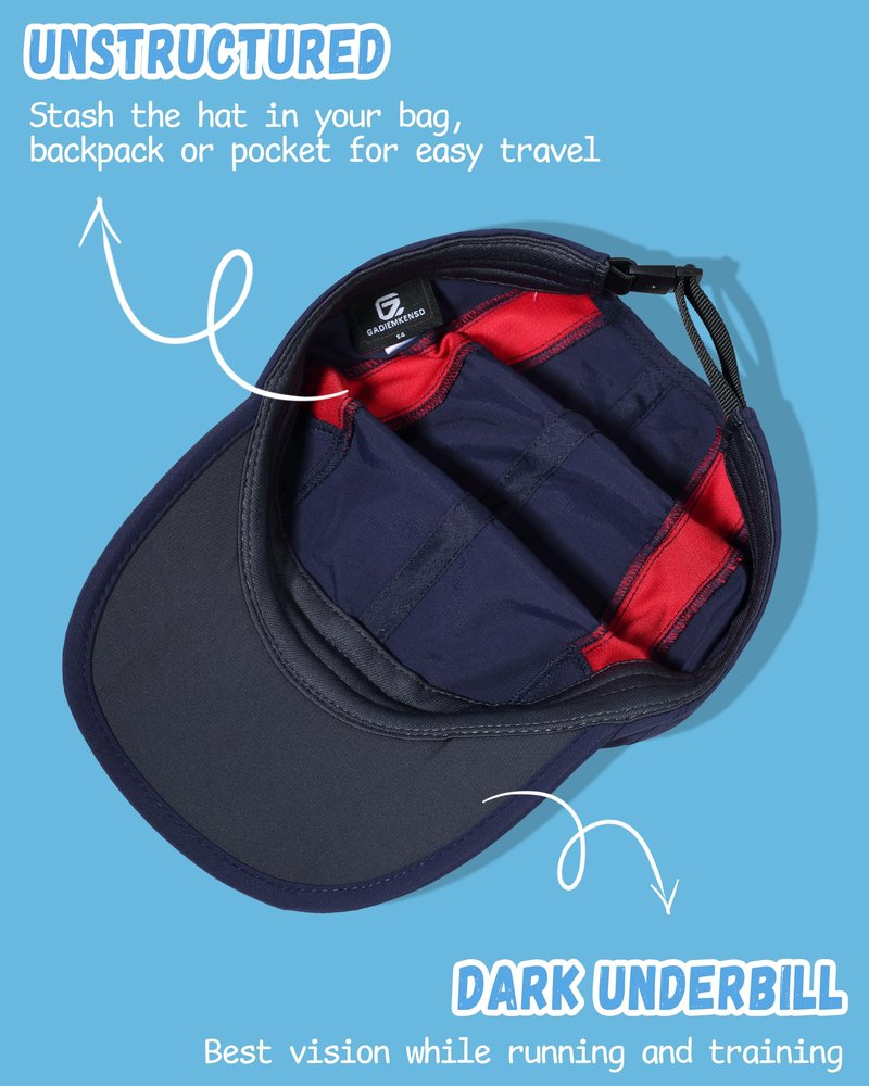GADIEMKENSD Kids Baseball Cap Sun Hat, Foldable Packable Toddler Hat, UPF50+ UV Protection, Lightweight Breathable Quick Dry Cool Mesh Summer Cap for Boys Girls, Navy Red Mesh 4-9T
