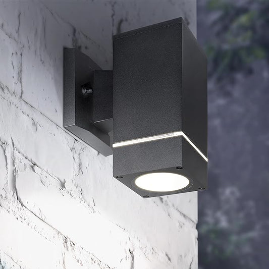 ASD 1 Light Square Outdoor Wall Light Fixture | 60W E26 Bulb Socket 120V ETL Cylinder Up Down Lights | LED/CFL/Incandescent Bulb Exterior Wall Sconce | Front Door, Porch Patio | Ringed Black, 6 Pack
