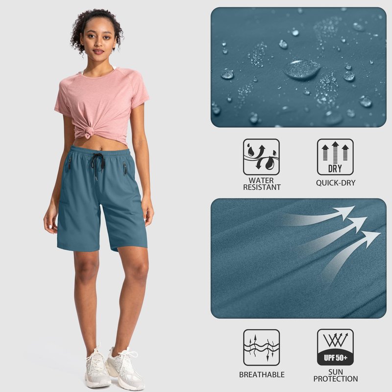 SANTINY Women's 5''/ 7''/9'' Hiking Cargo Shorts Quick Dry Lightweight Summer Shorts for Women Athletic Golf Zipper Pockets(Dusty Blue_M)