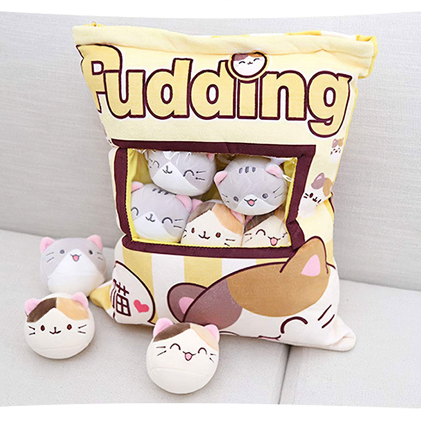 Naixin Cute Snack Pillow Stuffed Animal Toys Pudding Decorative Removable Kitty Cat Dolls Creative Toy Gifts for Teens Girls Kids,Height:35-40CM