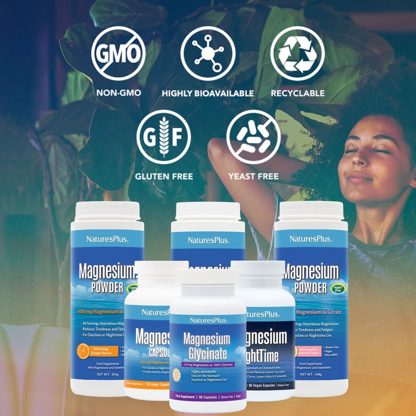 NaturesPlus Magnesium Powder Unflavoured - Gentle Magnesium Citrate Supplement for Night and Day - Energy and Stress Relief - Vegan, Gluten Free - 60 Servings