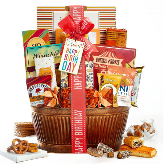 Birthday Gift Basket – Gourmet Snacks & Sweets Treat Box with Cookies for Him, Food Gifts for Women, Delicious Birthday Treats, Candy Surprise by Broadway Basketeers