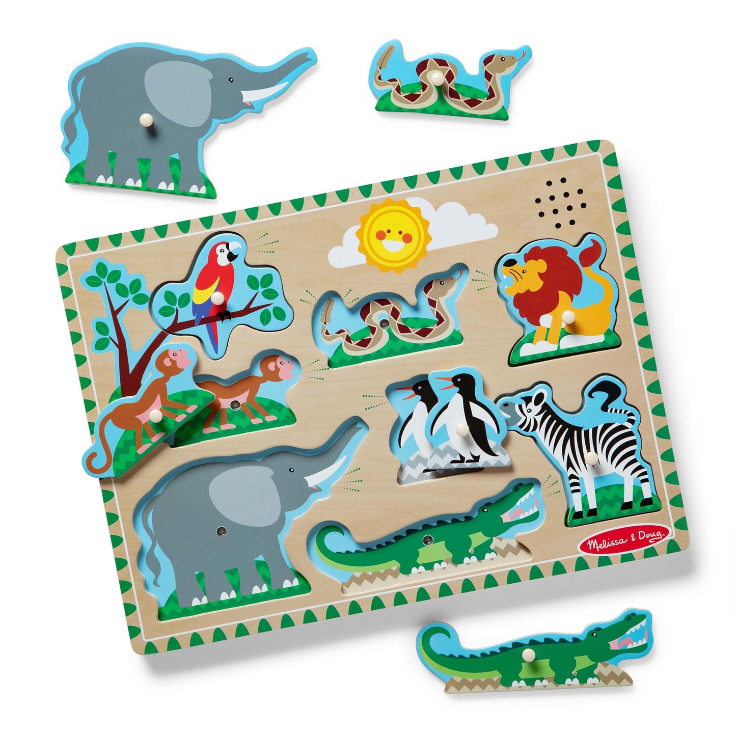 Melissa & Doug Zoo Animals Sound Puzzle - Wooden Peg Puzzle with Sound Effects (8 pcs)