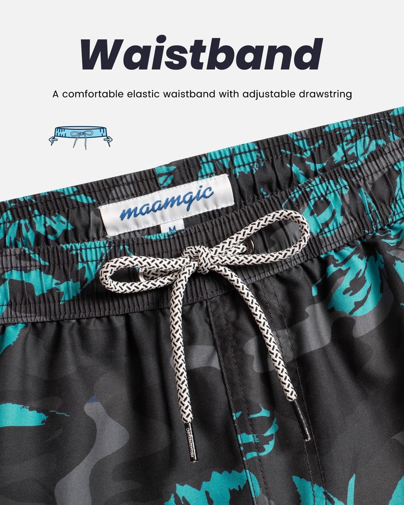 maamgic Mens Swim Trunks Quick Dry Swim Shorts with Mesh Lining Funny Swimwear Bathing Suits 7inch Dark Grey Poppy Flower Small