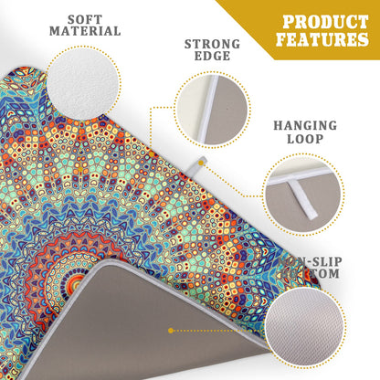 Bohemian Mandala Dish Drying Mat for Kitchen Counter Boho Ethnic Drying Mat 18 x 24 Inch with High Absorbent Reversible Microfiber Dish Drying Pad Dish Rack Pad Drainer Mat for Coffee Bar