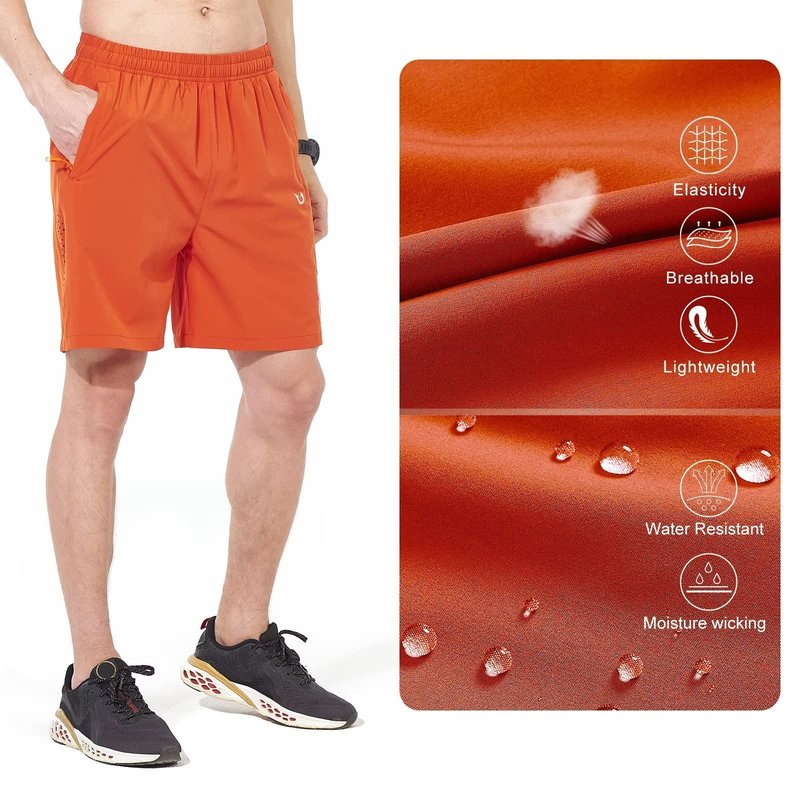 NORTHYARD Men's Athletic Running Shorts Gym Workout 7"/9"/5" Quick Dry Lightweight Sports Basketball Tennis 3 Zipper Pockets Orange XL