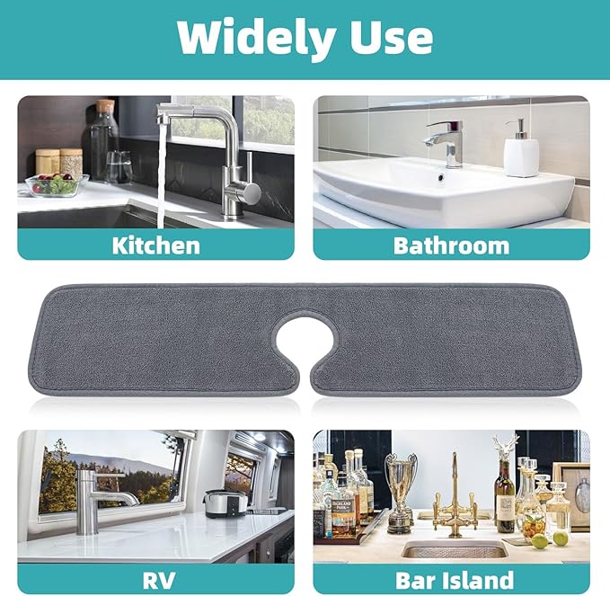 PoYang 4 Pack Faucet Mat for Kitchen Sink Splash Guard Long: Super Absorbent