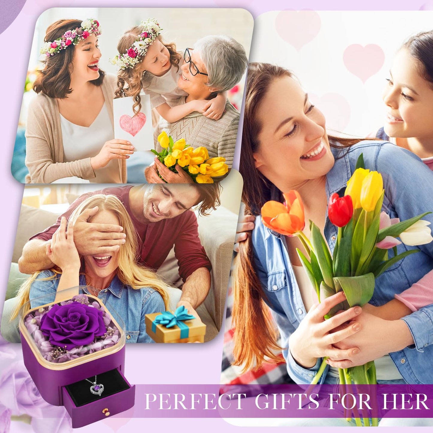 Beferr Valentines Day Gifts for Her Preserved Real Rose with Necklace Eternal Roses Forever Flowers for Delivery Prime Mothers Anniversary Birthday Gifts for Women Mom Grandma Wife Daughter Girlfriend