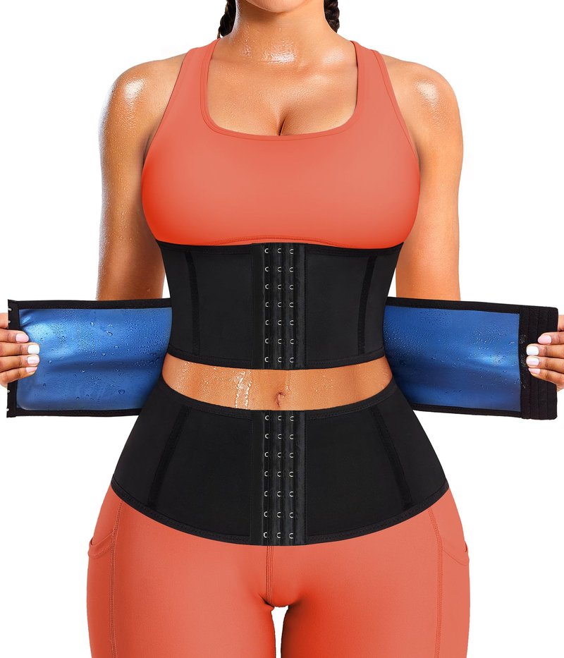 LEINIDINA Waist Trainer for Women Corset Shapewear Segmented Sweat Waist Trimmer for Women Workout Belt Black-blue