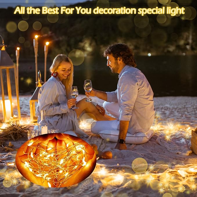 Hortsun 20 Packs Fairy Lights Battery Operated 3 Speed Modes, 7 Ft/ 2 M 20 LED Battery String Mini Waterproof Wire Twinkle Lights Bulk for Wedding Party Birthday Vases (Warm White)