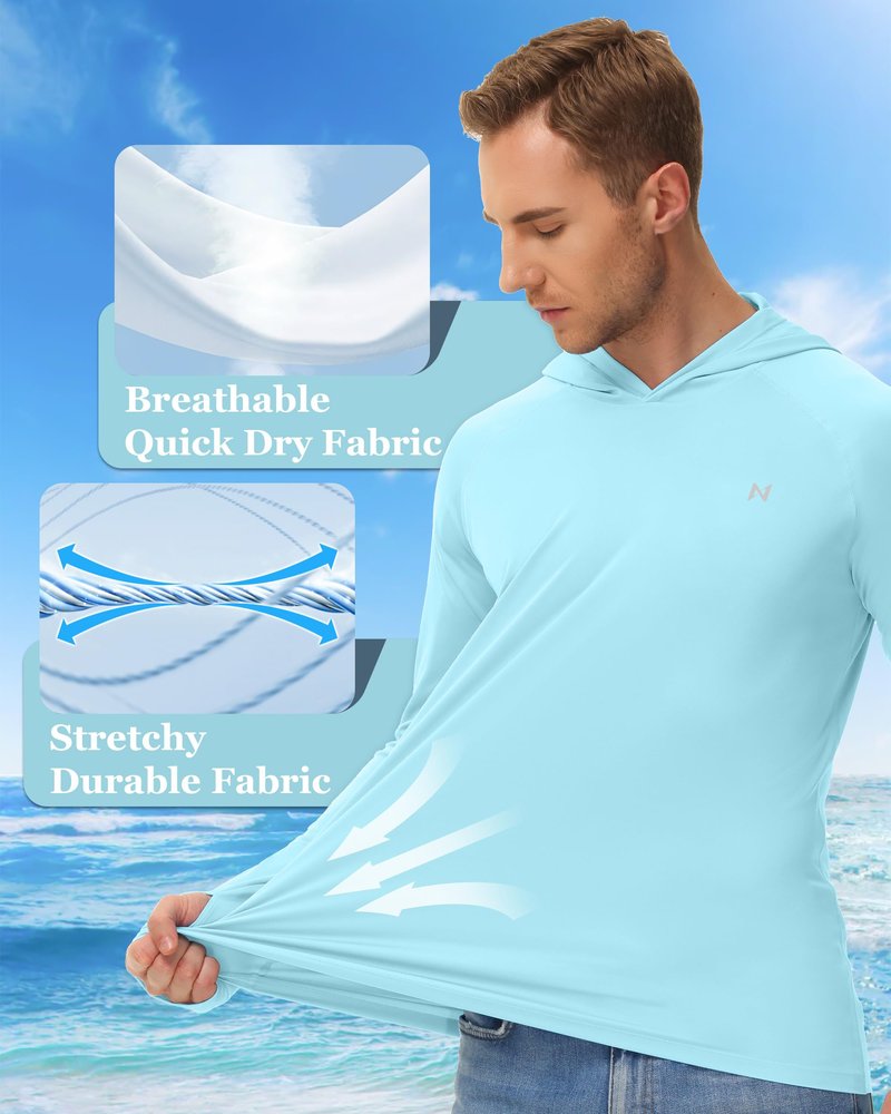 isnowood Sun Shirt UPF 50+ Men's Fishing Shirt Long Sleeve UV Protection Hoodie Rash Guard for Swimming Running Hiking