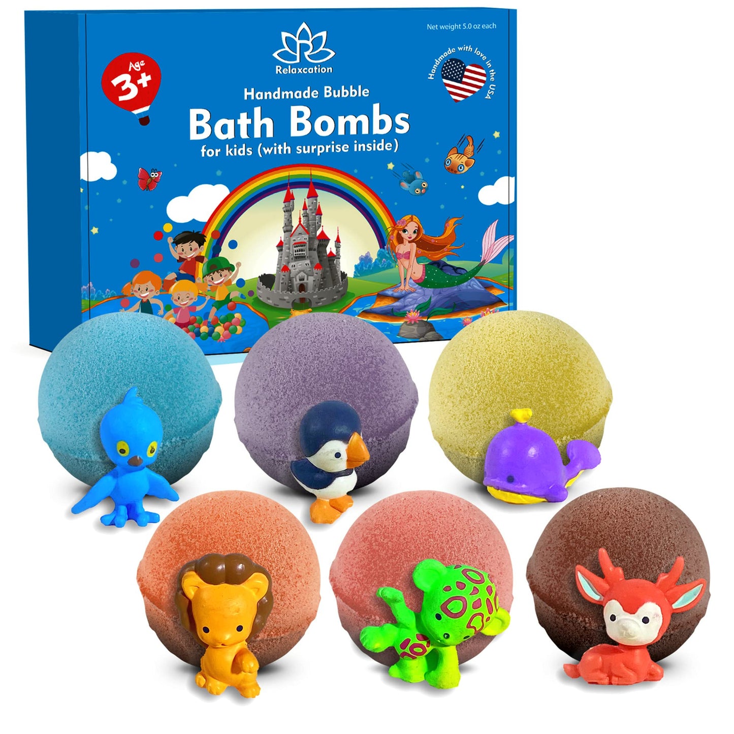 Bath Bombs for Kids Set with Toys Surprise Inside Cute Funny Animals - Organic & Natural Bath Bombs for Boys and Girls - Kid Safe Bubble - Handmade in USA