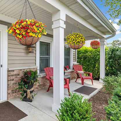 JFFLYIT Metal 10 inch Round Planter, 4 Pack Hanging Wire Basket with Coco Fiber Liners, for Outdoor Plants Decoration