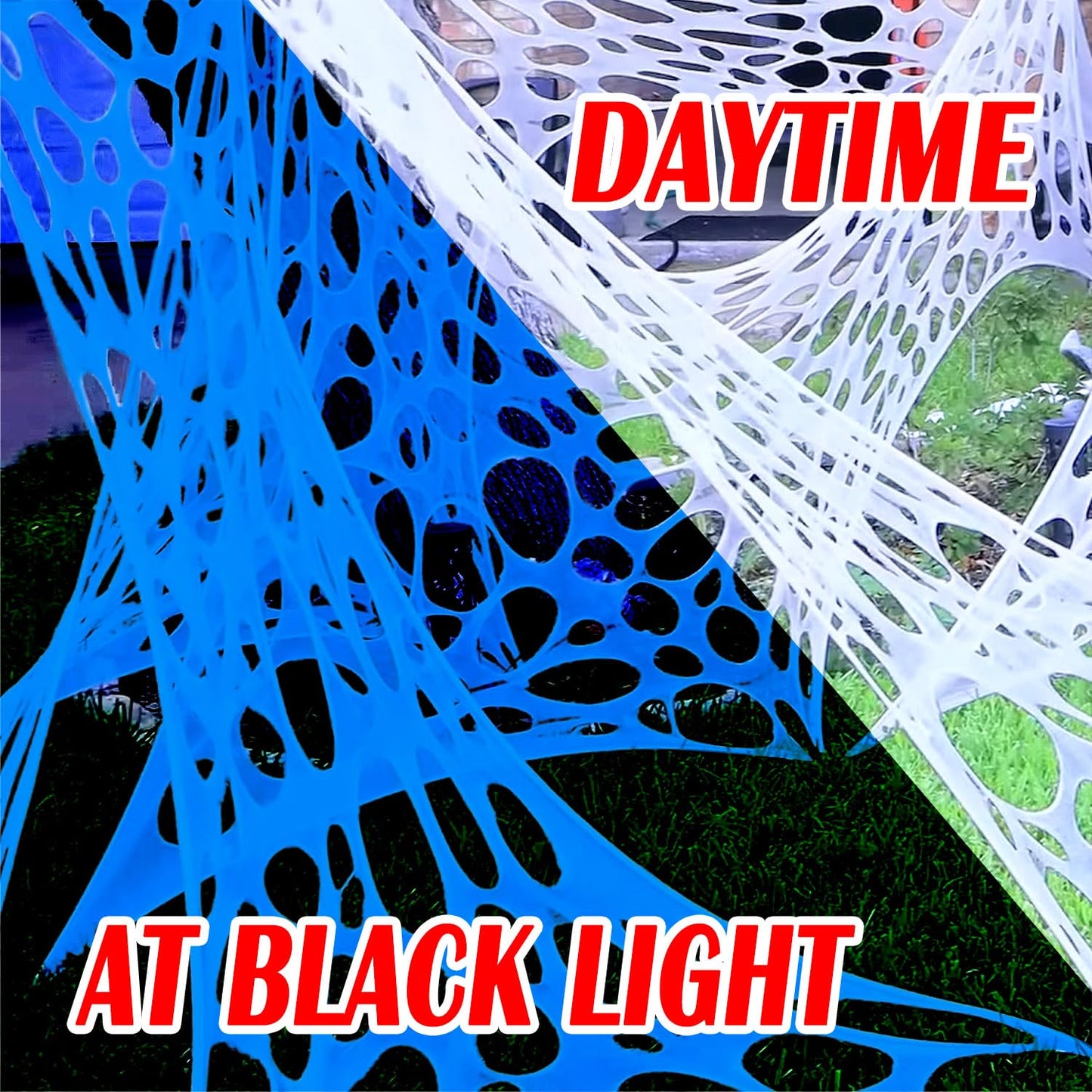 700 Sqft Glow-in-The-Dark Giant Spider Web Halloween Outdoor Decoration, Giant Outdoor Spider Decorations Set, with 3 Blacklight (24FT x 4FT)(White)