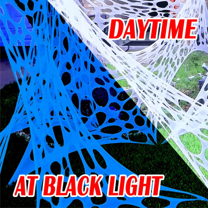 700 Sqft Glow-in-The-Dark Giant Spider Web Halloween Outdoor Decoration, Giant Outdoor Spider Decorations Set, with 3 Blacklight (24FT x 4FT)(White)