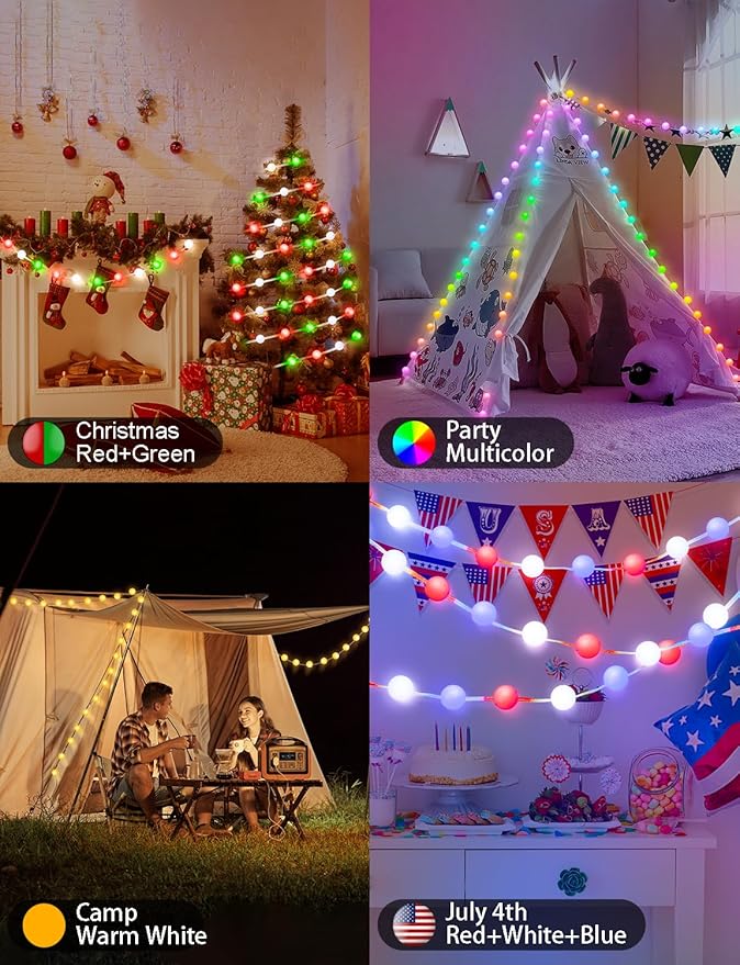 Smart Color Changing Globe String Lights, 33Ft 16 Million Colored Fairy Lights Plug in APP & Remote Control DIY Music Sync Twinkle Light for Bedroom Classroom Christmas Decor