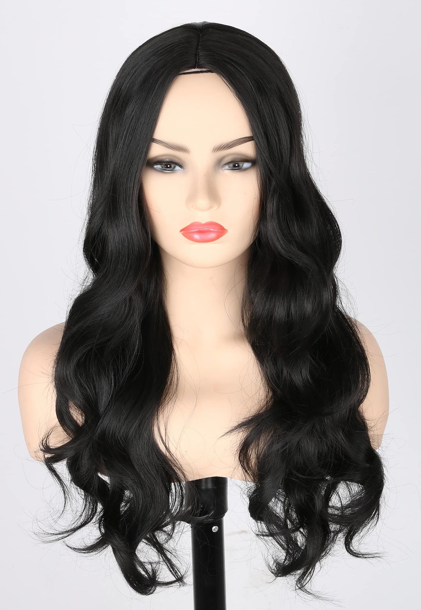 Topcosplay Black Wigs for Women Long Wavy Middle Part Full Wigs Halloween Cosplay Synthetic Wig