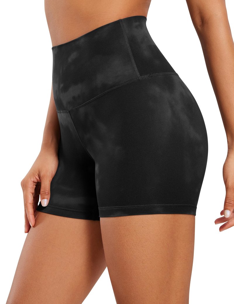 CRZ YOGA Butterluxe Biker Shorts 4'' - High Waisted Booty Workout Volleyball Yoga Womens Spandex Black Tie Dye Flowers X-Large