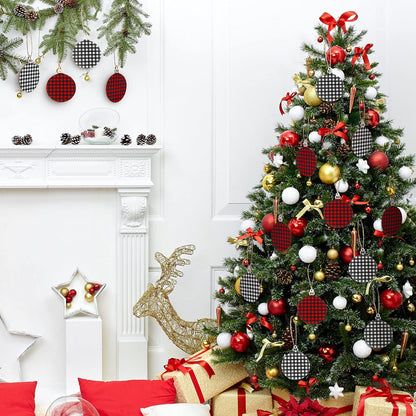 Jetec 96 Pieces Wooden Christmas Ornament 48 Pieces Predrilled Wood Slices 48 Pieces Twine Round Wooden Discs with Holes Unfinished Buffalo Plaid Blank for DIY Tree Decoration