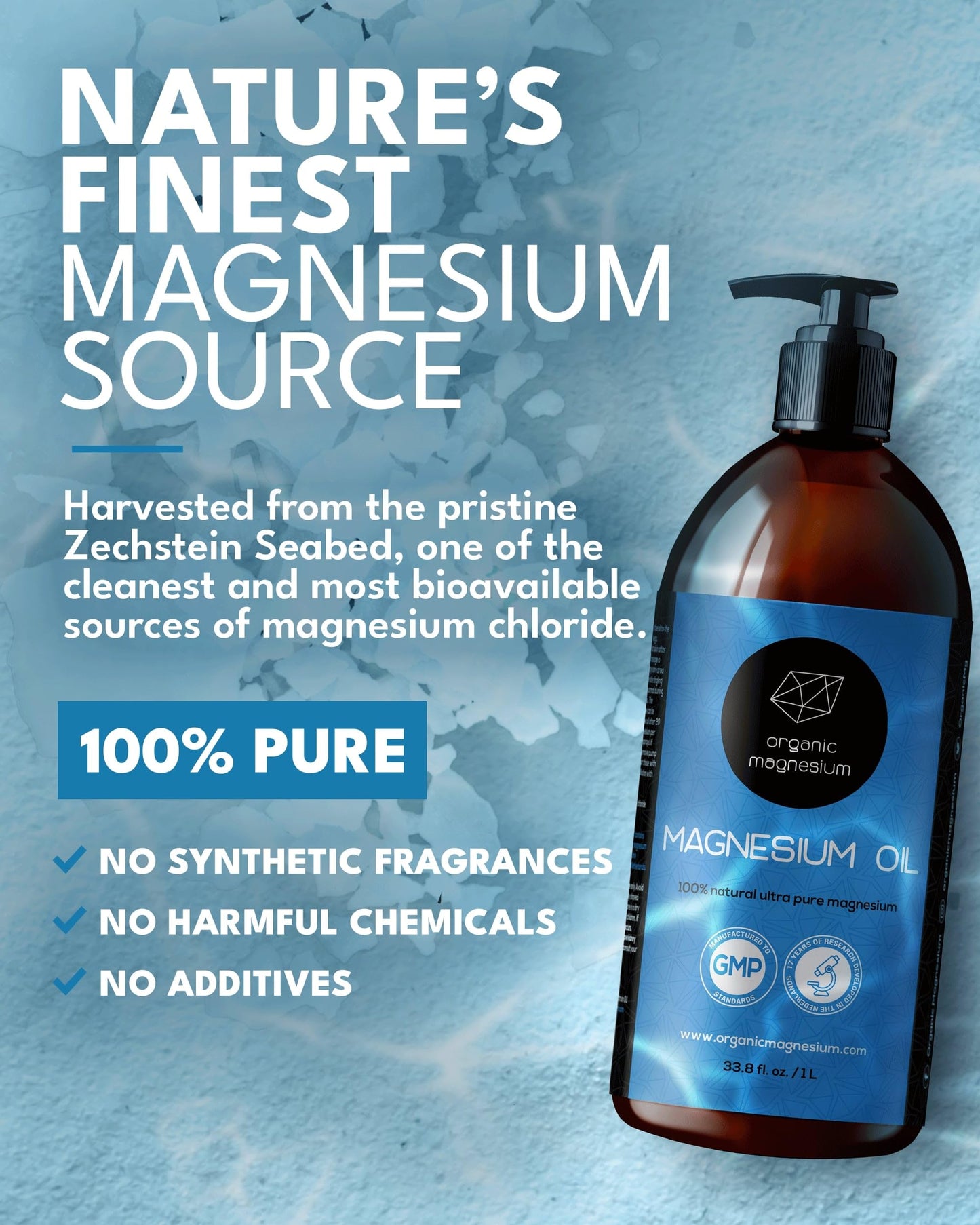 Magnesium Spray for Sleep 1000ml + 100ml - 100% Natural & Ultra Pure Magnesium Oil | Topical Organic Magnesium Foot Spray for Restless Legs & Muscle Cramp Relief | Liquid Mg Chloride Oil