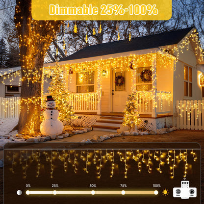 JMEXSUSS 38.8FT Icicle Lights for Outside, 400 LED Icicle Christmas Lights Outdoor Indoor Plug in, Warm White String Lights for Christmas House Patio Party Fireplace Holiday Decorations
