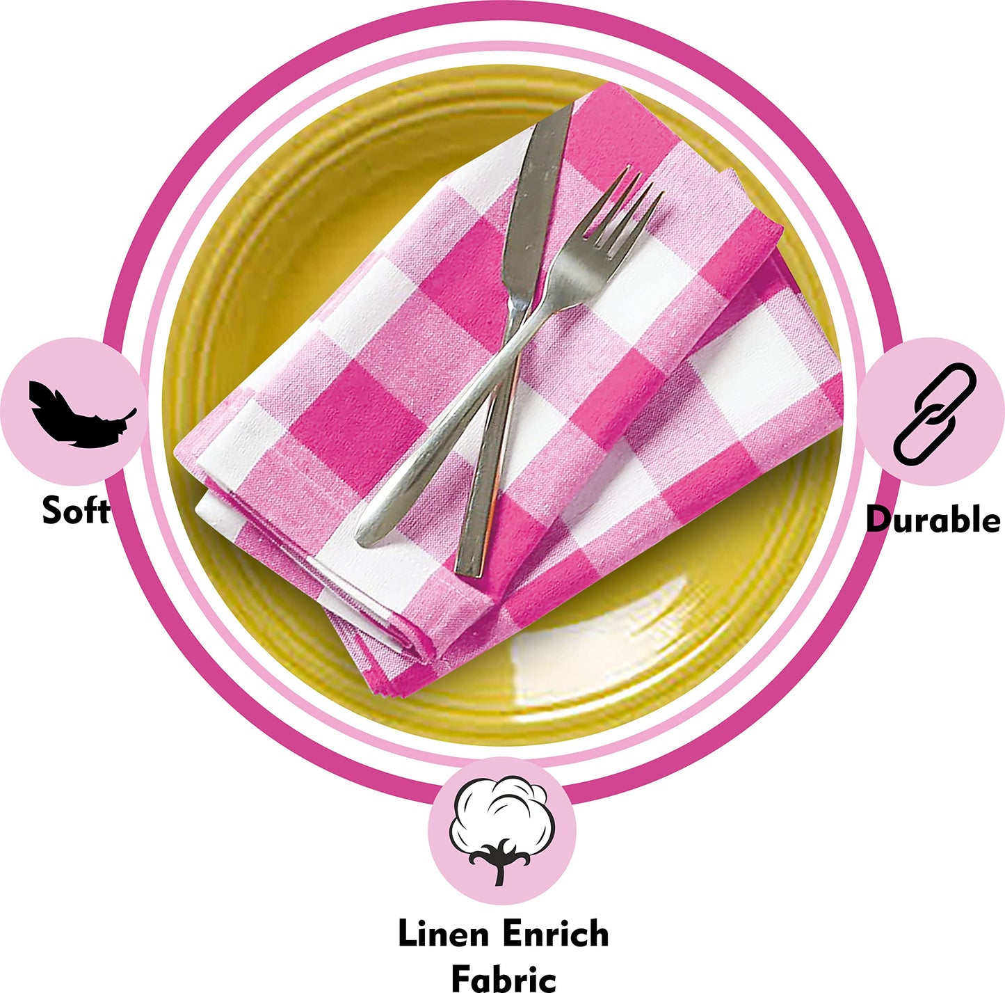 12Pack 100% Cotton Yarn Dyed Gingham Check Dinner Napkins 18x18Inch,Clambake Beach Party Nautical Dinner Napkins as Well, Color Pink/White