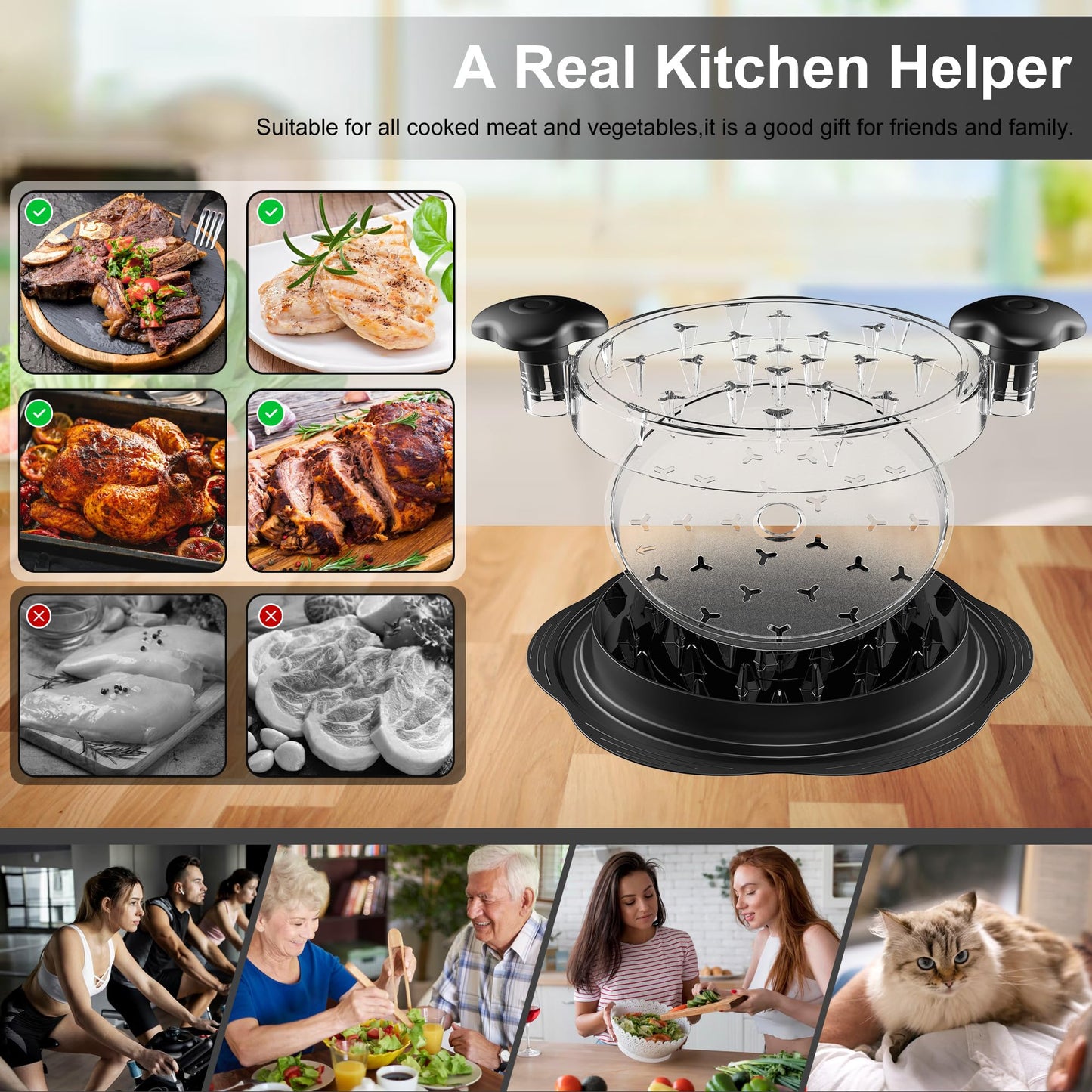 Chicken Shredder with Removable Plate - Manual Meat Shredder Tool with Transparent Lid & Cleaning Brush, Dishwasher Safe Kitchen Gadget for Shredding Chicken, Pork, Beef, Pulled Pork(Black)