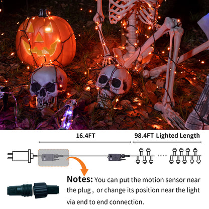 Halloween String Lights with Music Sync Spooky Sounds - 6 Lighting Modes, 300 LED Lights for Haunted Party Yard Room Decor (Orange)