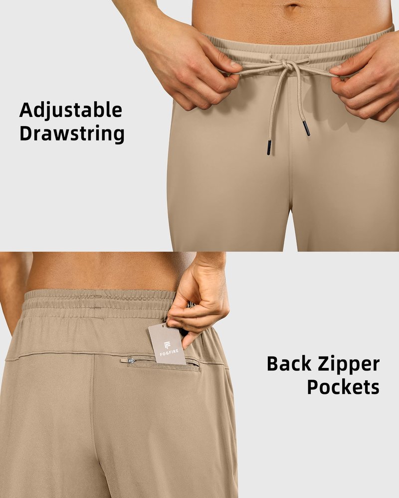FOGFIRE Mens Sweatpants with Zipper Pockets Joggers for Men Workout Athletic Gym Track Fitness Clothing Khaki