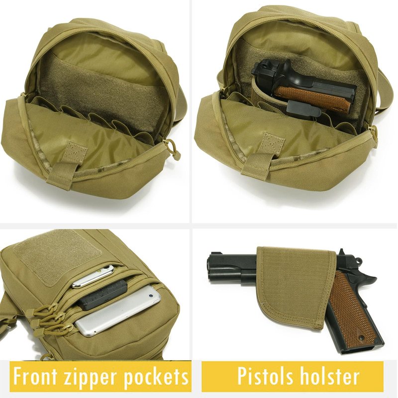 SXJWISHES Tactical Sling Shoulder Bag Concealed Carry bags EDC Crossbody pack Sling Backpack Chest Daypack Crossbody Backpack for Travel Sports Running Hiking (Khaki)