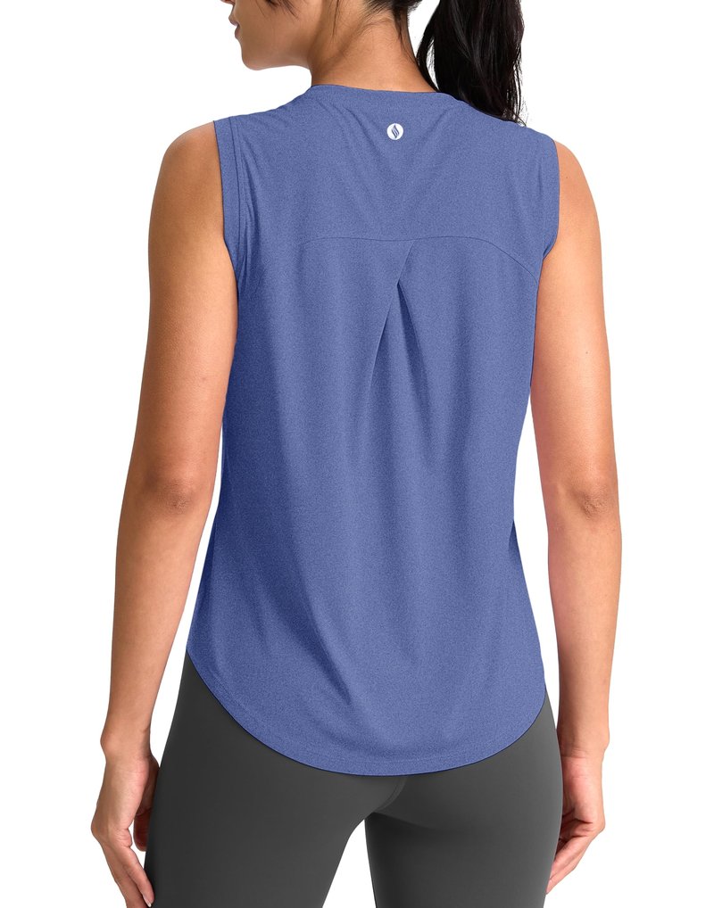 SANTINY Women's Sleeveless Workout Tops Breathable Lightweight Active Tennis Yoga Shirts Athletic Running Tank Tops for Women (Heather Blue_XL)