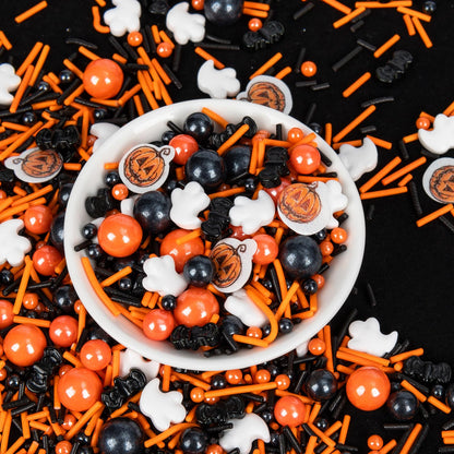 Edible Halloween Pumpkin Sprinkles,Orange Pearls Mix White Ghost,130g/4.58oz,Black Bat Monster,Pearls and Jimmies Mixed,Perfect for Cake Decorations, Baking, Ice Cream, Cookies, Cupcake Topper,Halloween Thanksgiving Children's Party Supplies