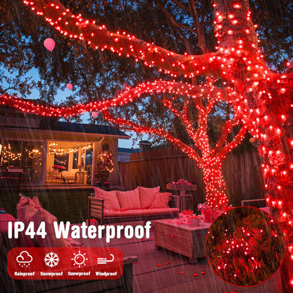 JMEXSUSS 250 LED Red Christmas Lights Indoor Outdoor Waterproof with 8 Modes, 91.5ft Expandable Red String Lights for Bedroom Tree Patio Garden Party Holiday Decorations