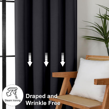 Simplebrand Ava Halloween Black Blackout Curtains for Bedroom 63 Inch Length 2 Panels, Solid Thermal Insulated Energy Saving Rod Pocket Window Treatment Curtains Blackout Drapes, W40 x L63 Inch, Black