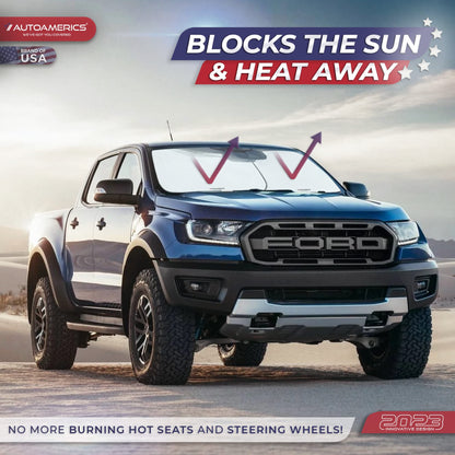 Autoamerics Windshield Sun Shade 2-Piece Foldable Car Front Window Sunshade for Most Sedans SUV Truck - Auto Sun Blocker Visor Protector Blocks Max UV Rays and Keeps Your Vehicle Cool - Medium Fit