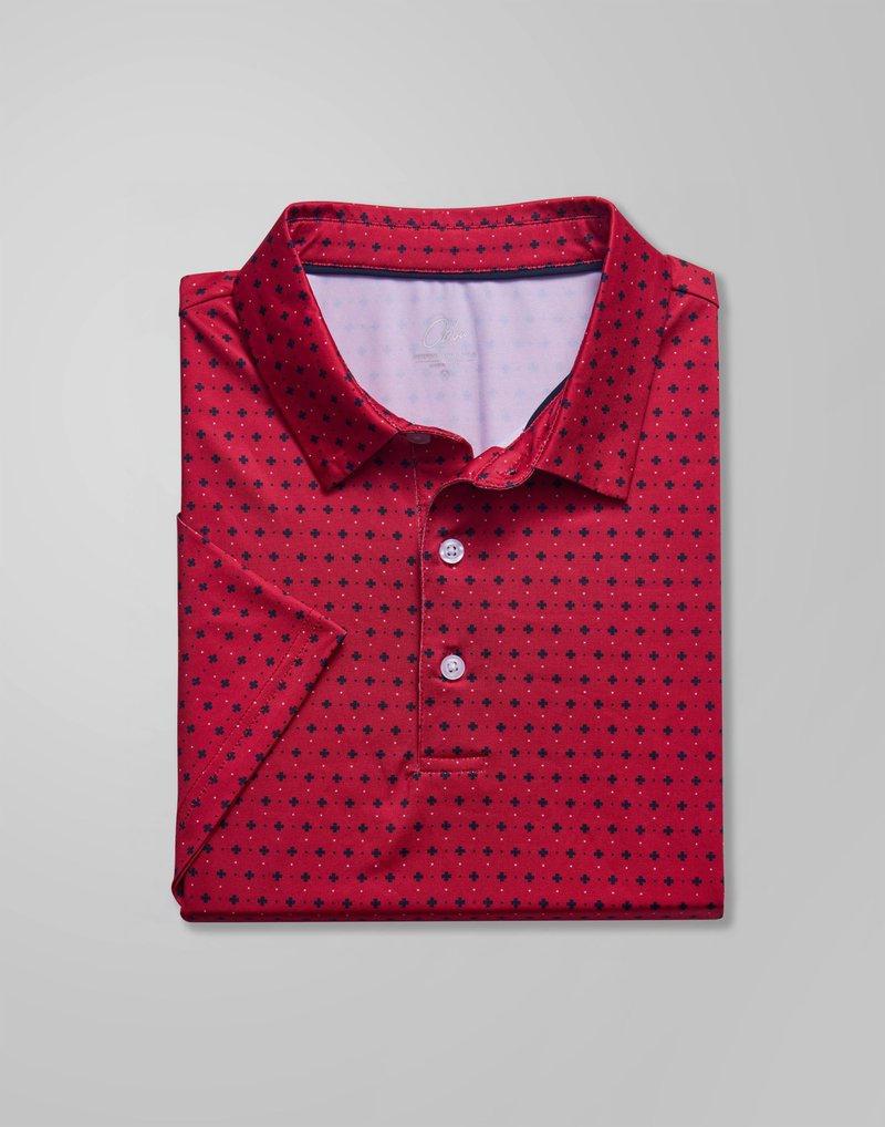 Obla Mens Golf Polo Shirts Short Sleeve Dry Fit Performance Moisture Wicking Casual Print Collared Golf Shirts for Men (Red Flower_L)