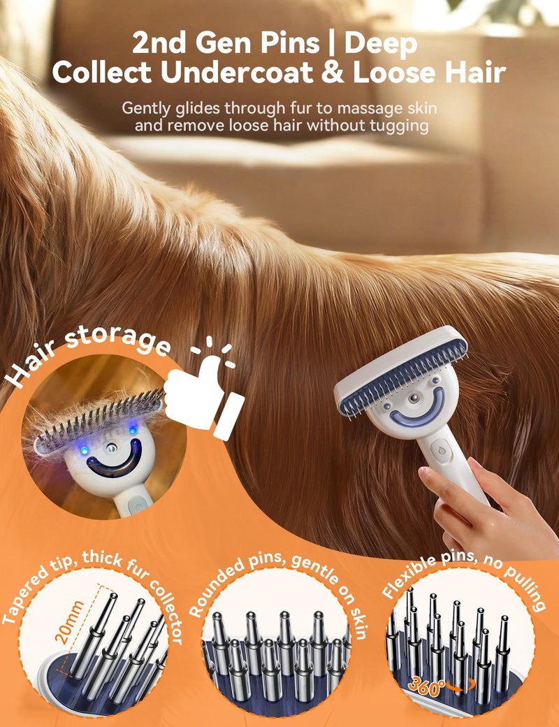 Dog Brush for Shedding with Steam, Dog Brush for Long Haired Dogs and Cats, Dual-Sided Dematting and Deshedding, Safe Non-Deforming Steel Pins, for Medium-Thick Coats Prone to Tangles & Shedding
