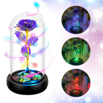 Childom Valentines Day Rose Gifts for Her,Birthday Gifts for Women Mom Mothers Day,Flowers for Delivery Prime,Rotating Purple Light Up Rose in A Glass Dome,Anniversary Valentines Rose Gift for Wife